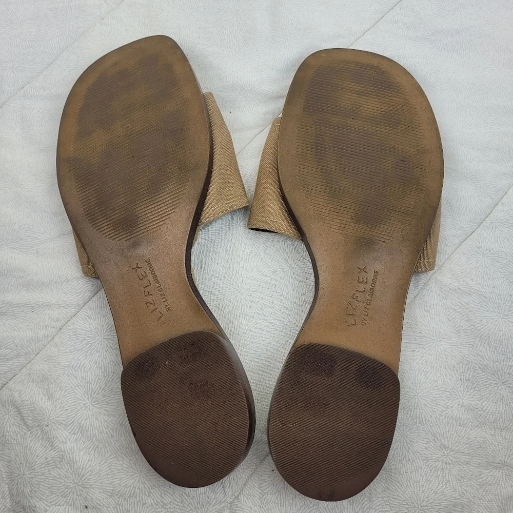 Liz Flex Espadrille Slide Sandals tan canvas uppers pocket detail boho funky 9.5